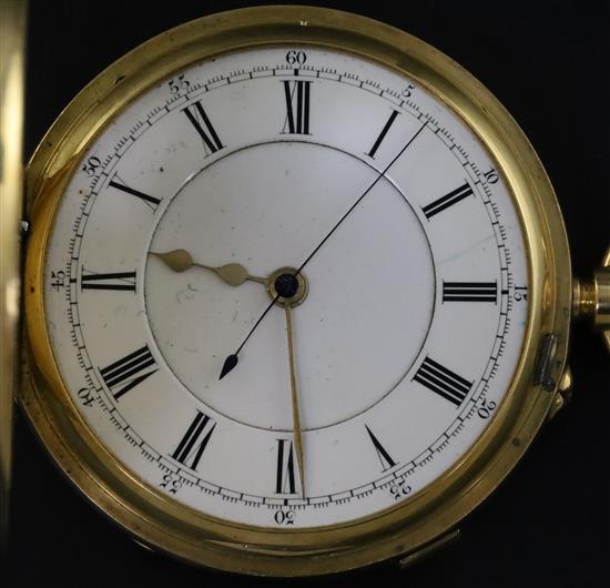 An Edwardian 18ct gold half hunter chronograph? pocket watch by Edwards & Brookes, Macclesfield,